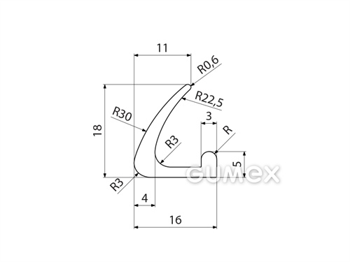 "L" Silikonprofil, 18x16/5mm, 60°ShA, -60°C/+180°C, weiß, 